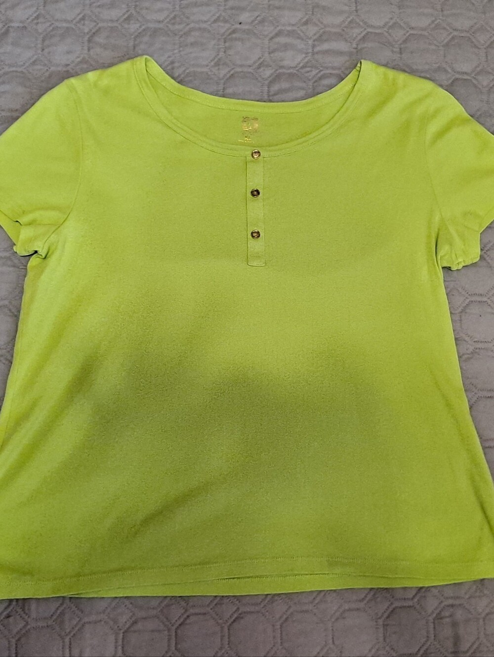 Womens Anne Klein Neon Lime Short Sleeve Henley Top Size XL